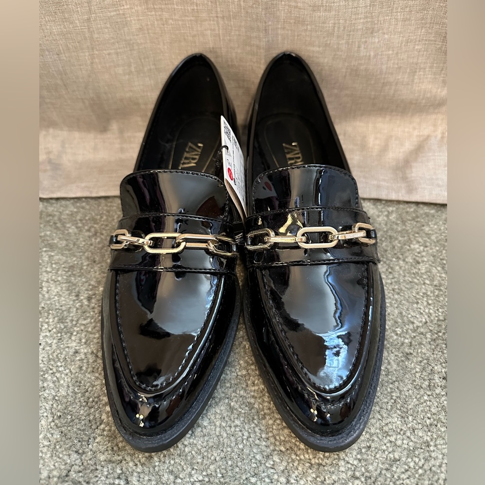 Zara Chain Loafers - Black,Gold / size US 6 1/2, 37